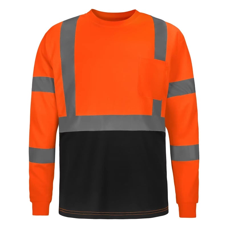 DPSAFETY High Visibility Class 3 T Shirts,Hi Vis Safety Shirts with Reflective Strips and Pocket, Long Sleeve Quick Dry Mesh Construction Work Shirt for Men/Women Black Bottom Orange,3XL - Image 1